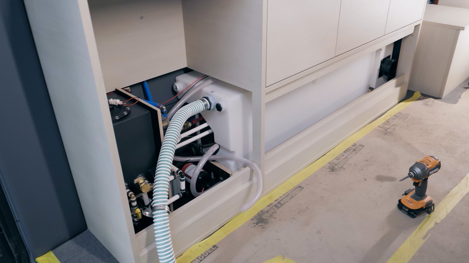 SAGA Van Interior water tank and van life tech hydronic heater
